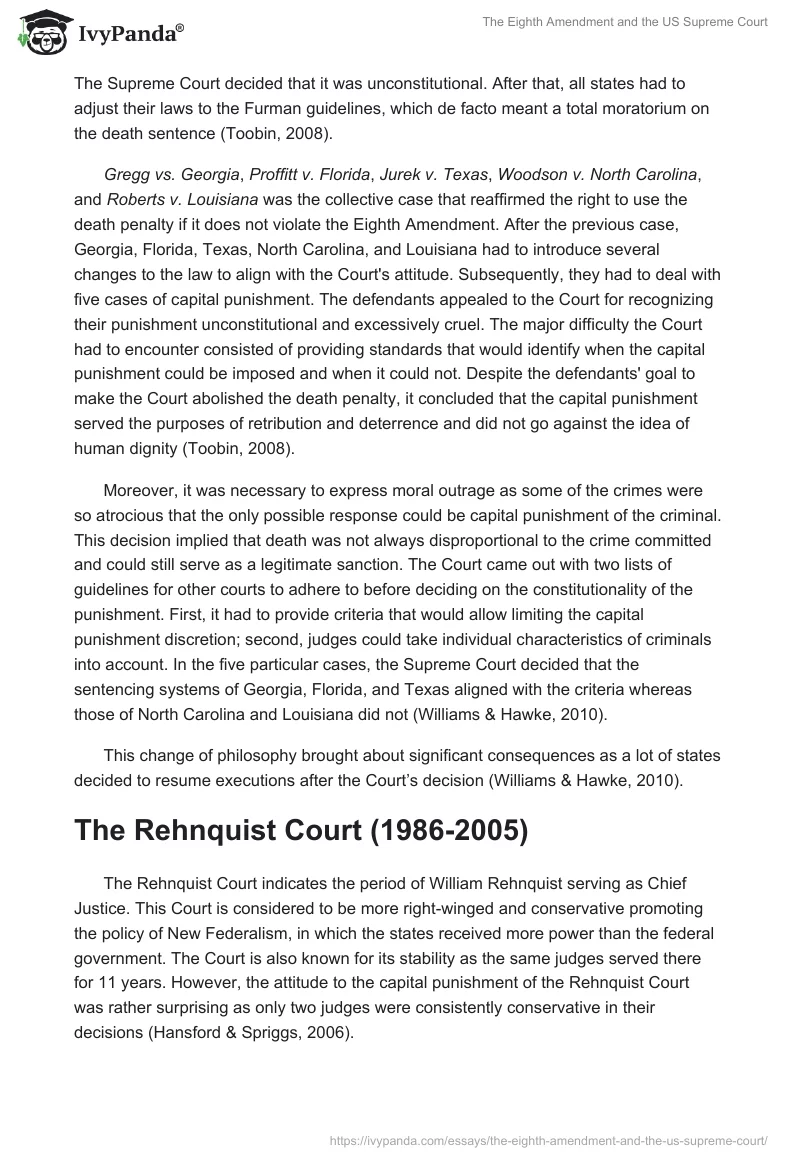 The Eighth Amendment and the US Supreme Court 1722 Words Term Paper