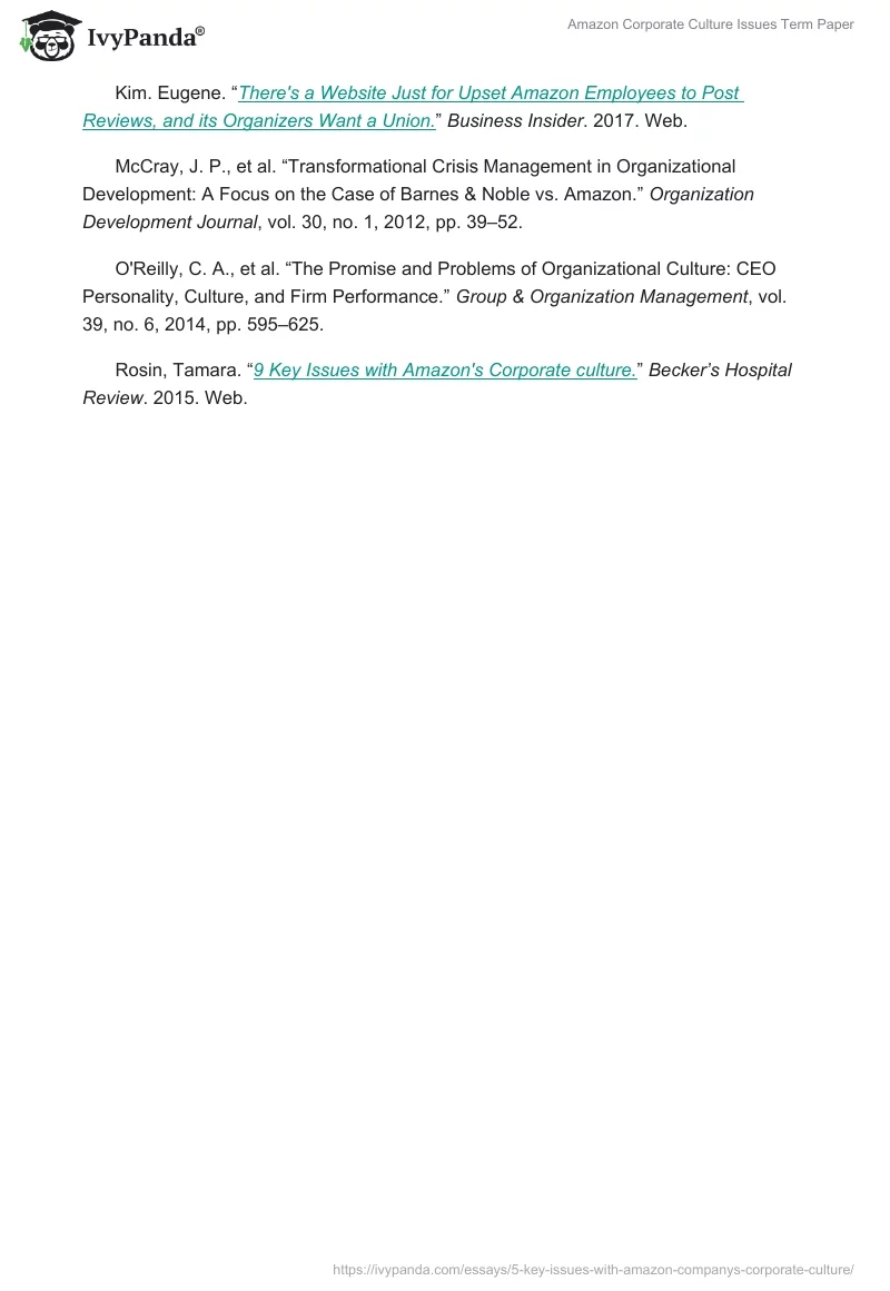 Amazon Corporate Culture Issues Term Paper. Page 5
