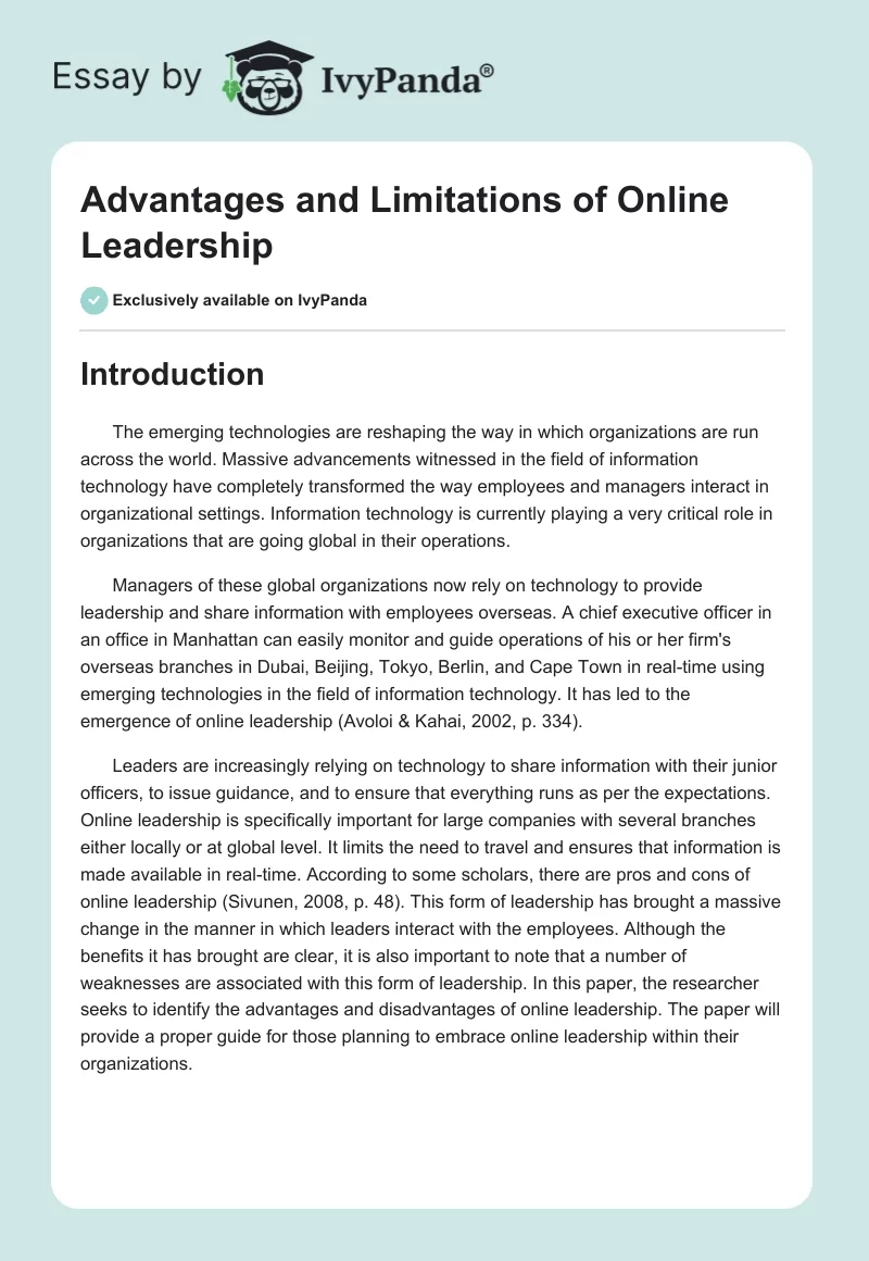 Advantages and Limitations of Online Leadership. Page 1