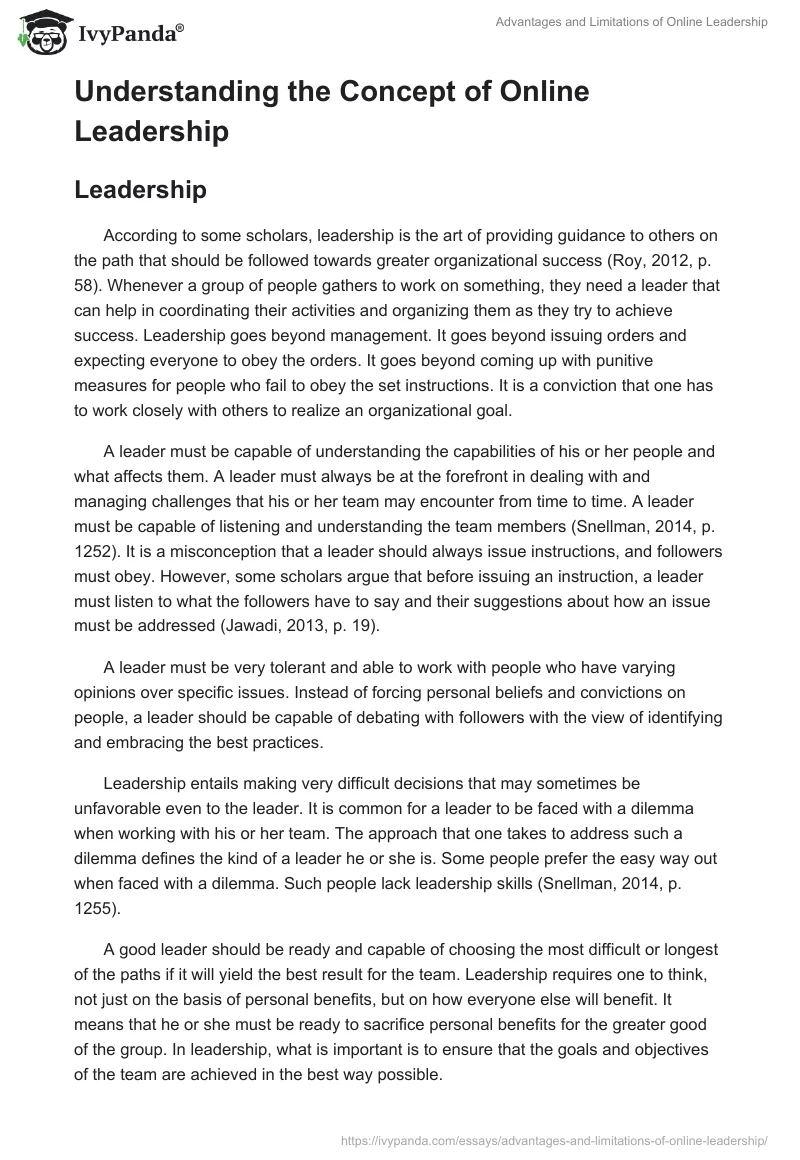 Advantages and Limitations of Online Leadership. Page 2