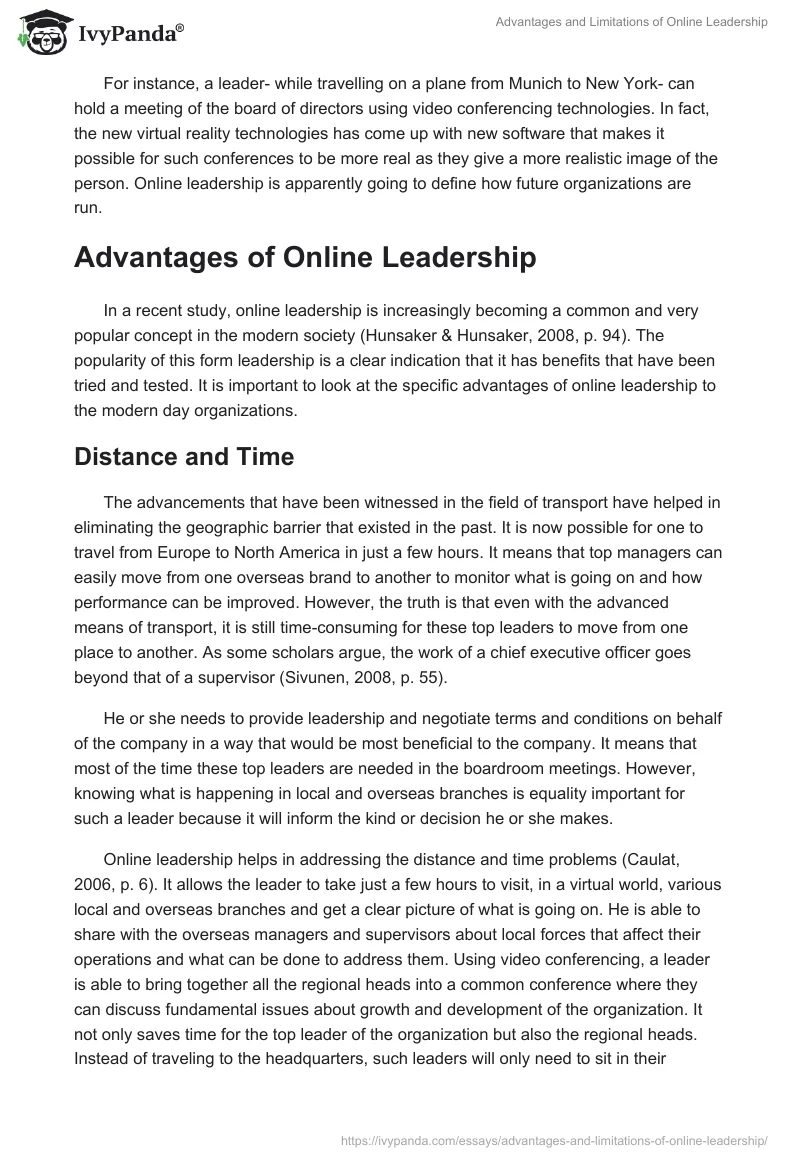 Advantages and Limitations of Online Leadership. Page 5