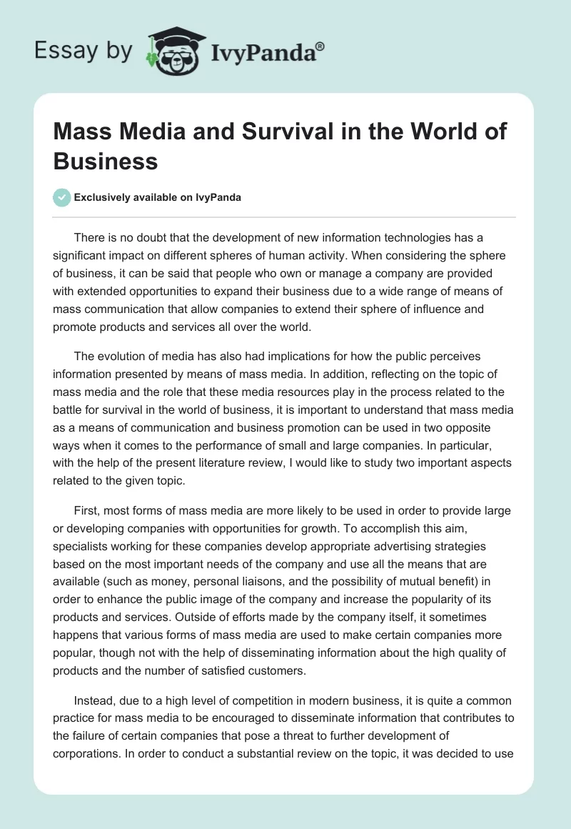 Mass Media and Survival in the World of Business. Page 1