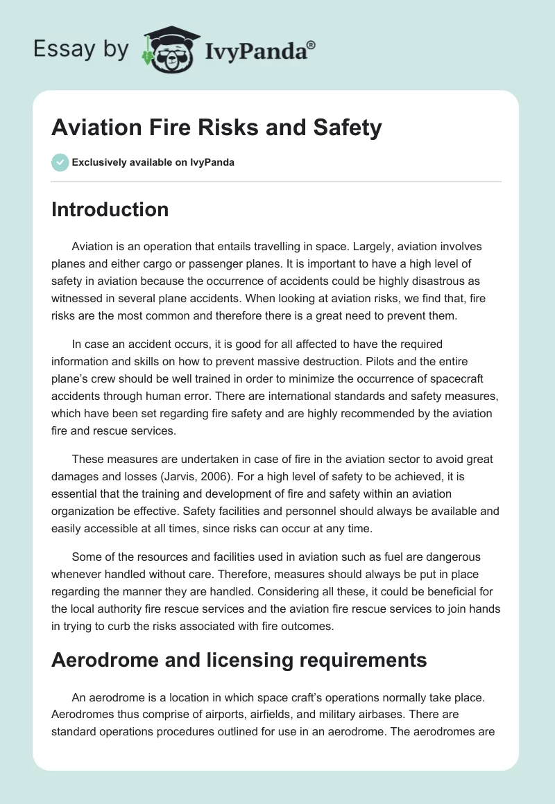 Aviation Fire Risks and Safety. Page 1