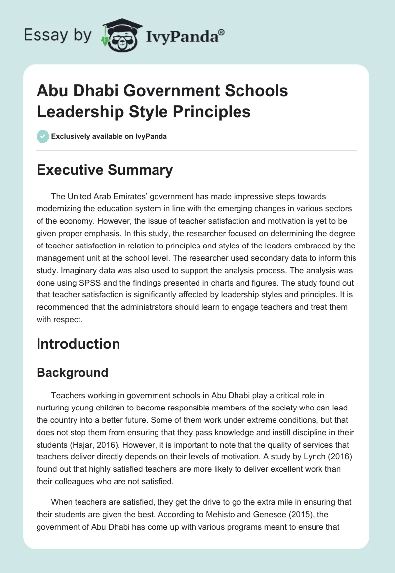 Abu Dhabi Government Schools Leadership Style Principles. Page 1