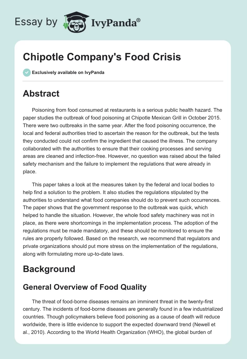 Chipotle Company's Food Crisis. Page 1