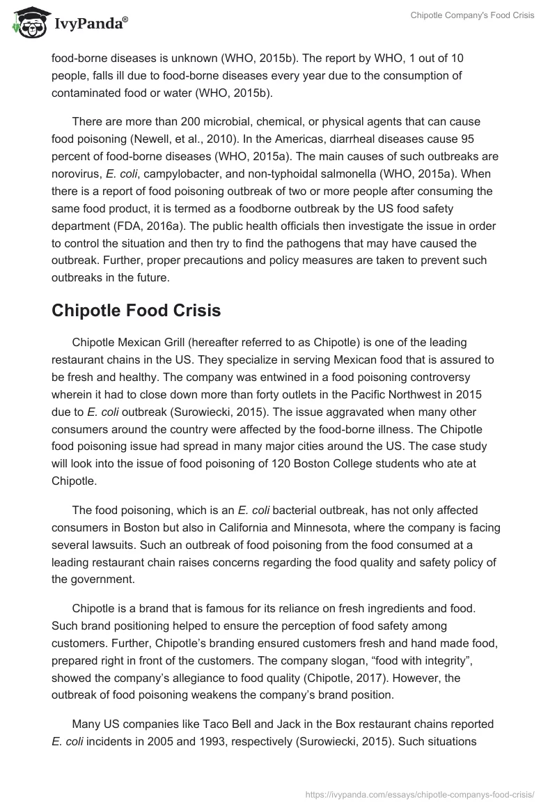 Chipotle Company's Food Crisis. Page 2