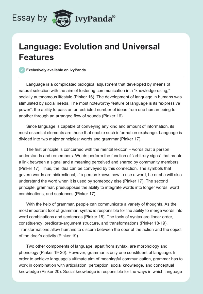 Language: Evolution and Universal Features. Page 1