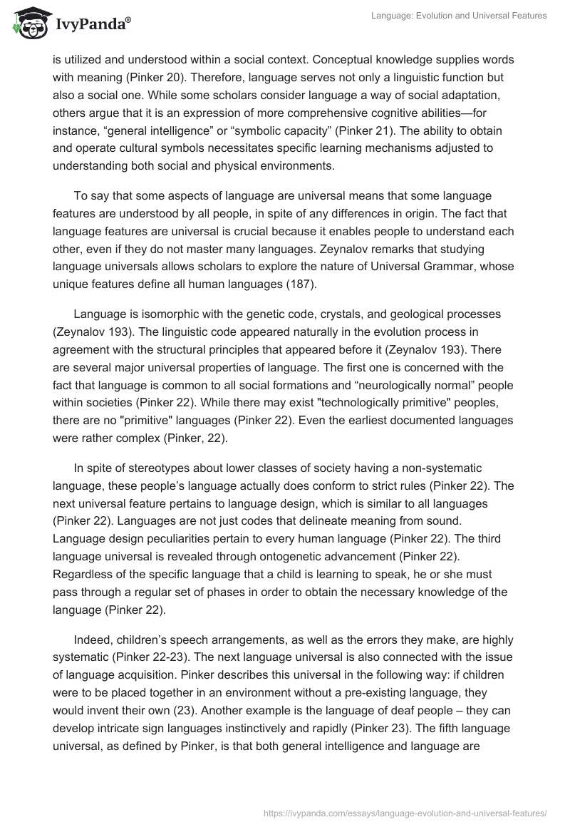 Language: Evolution and Universal Features. Page 2