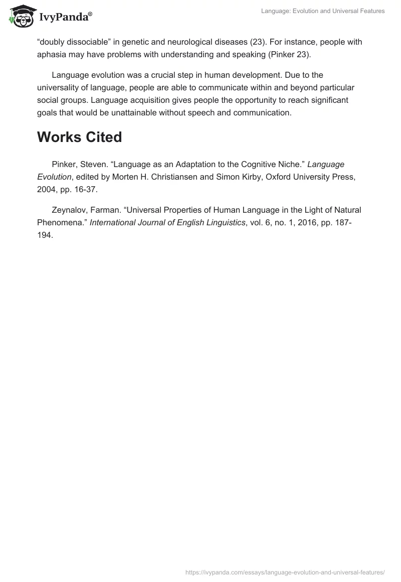 Language: Evolution and Universal Features. Page 3