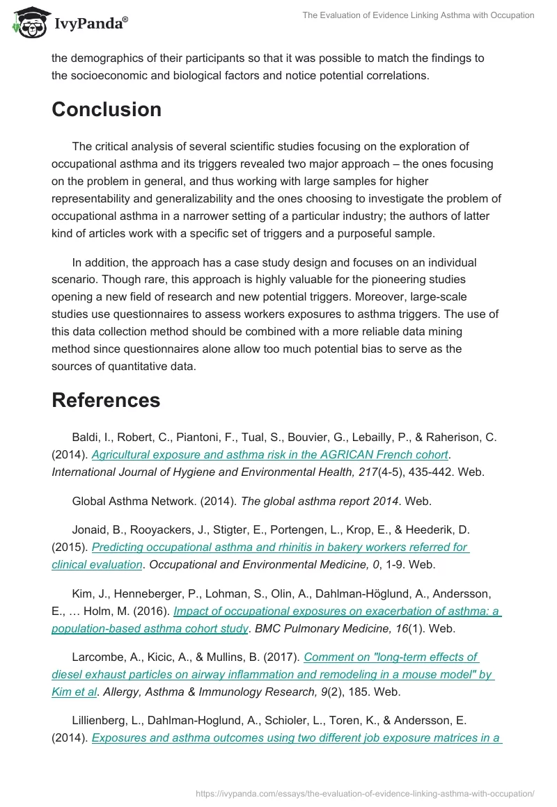 The Evaluation of Evidence Linking Asthma With Occupation. Page 4