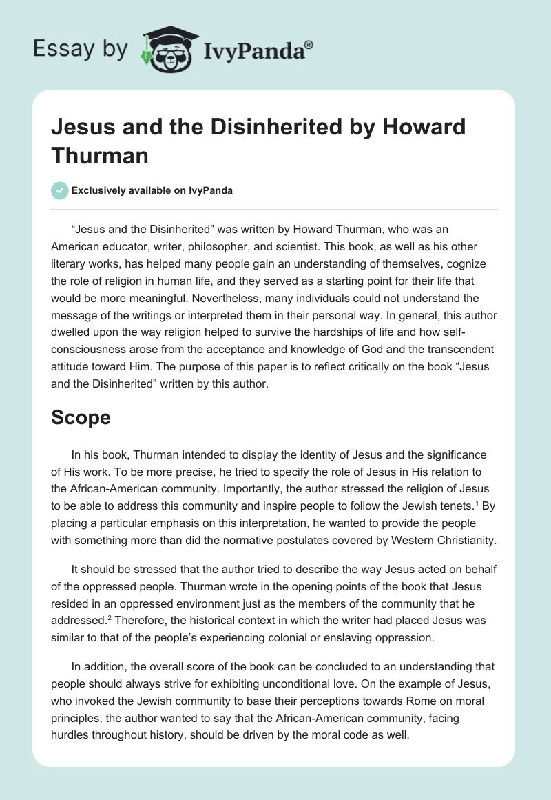 "Jesus and the Disinherited" by Howard Thurman. Page 1