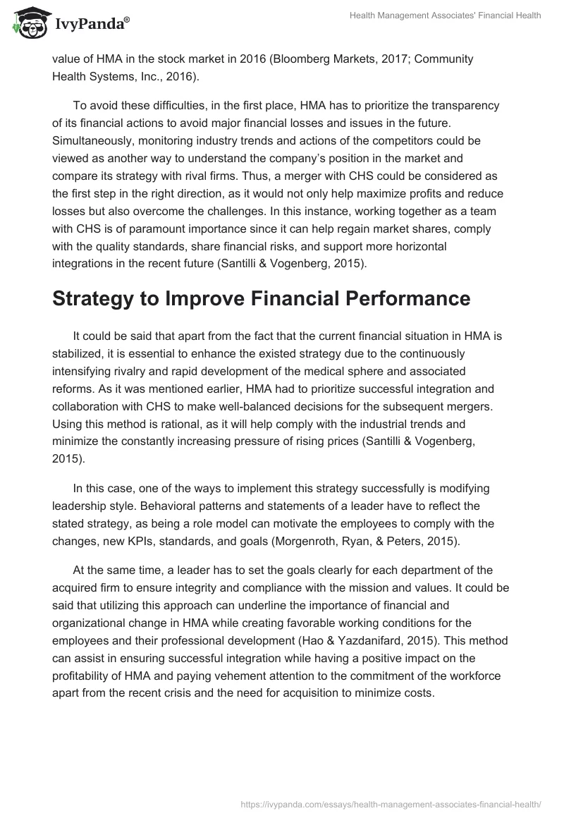 Health Management Associates' Financial Health. Page 3