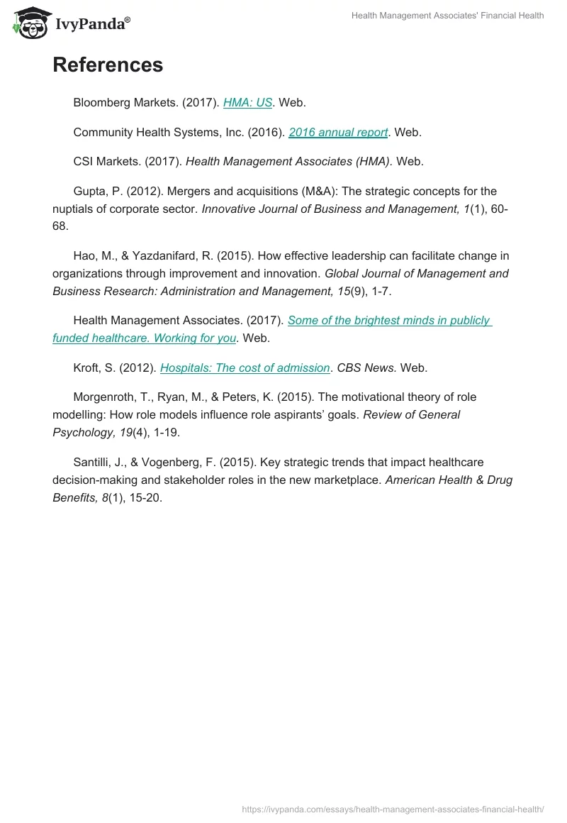 Health Management Associates' Financial Health. Page 4