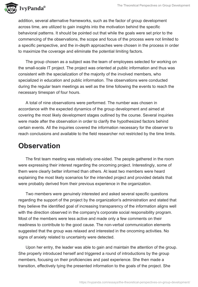 The Theoretical Perspectives on Group Development. Page 2