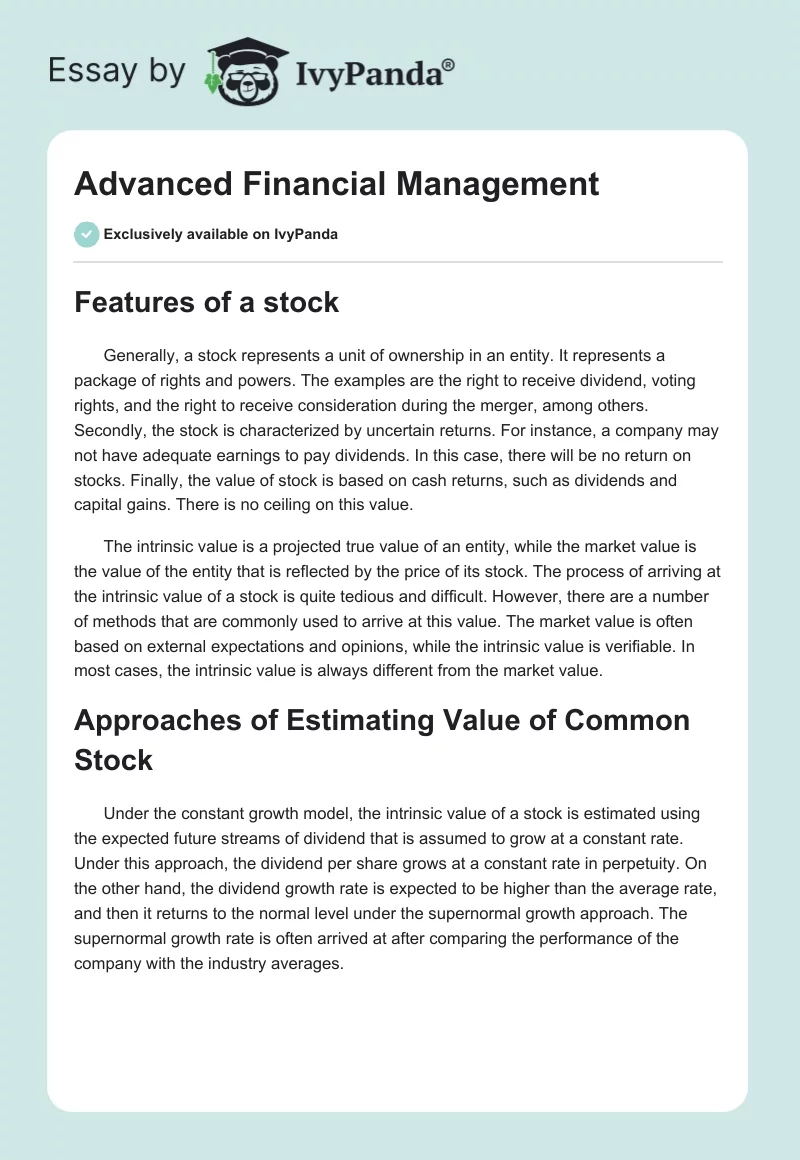Advanced Financial Management. Page 1