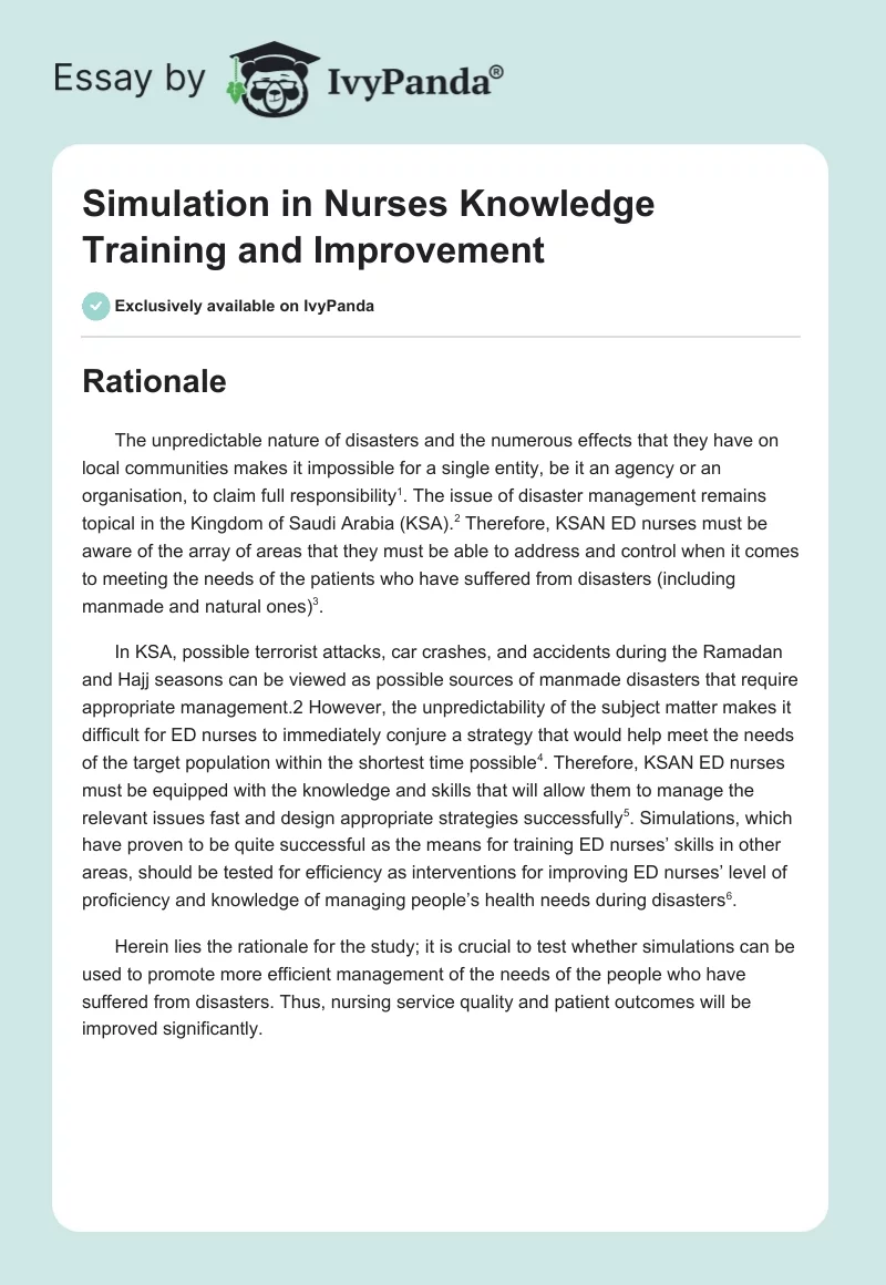 Simulation in Nurses Knowledge Training and Improvement. Page 1