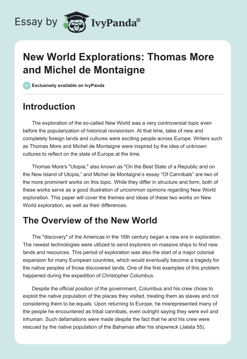 New World Explorations: Thomas More and Michel de Montaigne. Page 1