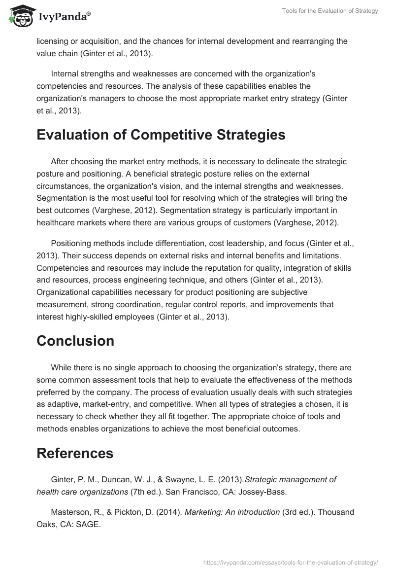 Tools for the Evaluation of Strategy. Page 2