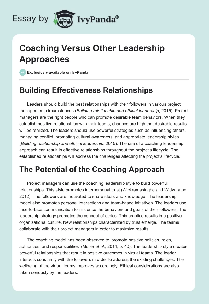 Coaching Versus Other Leadership Approaches. Page 1