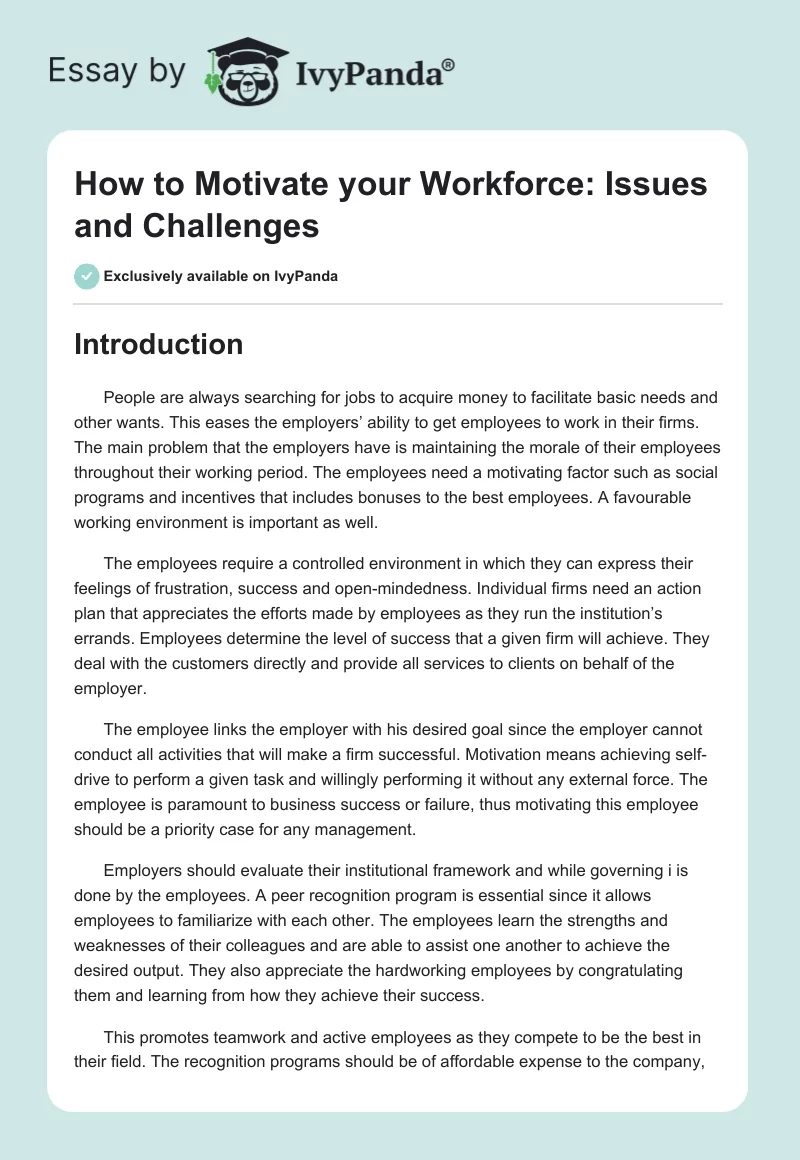 How to Motivate Your Workforce: Issues and Challenges. Page 1