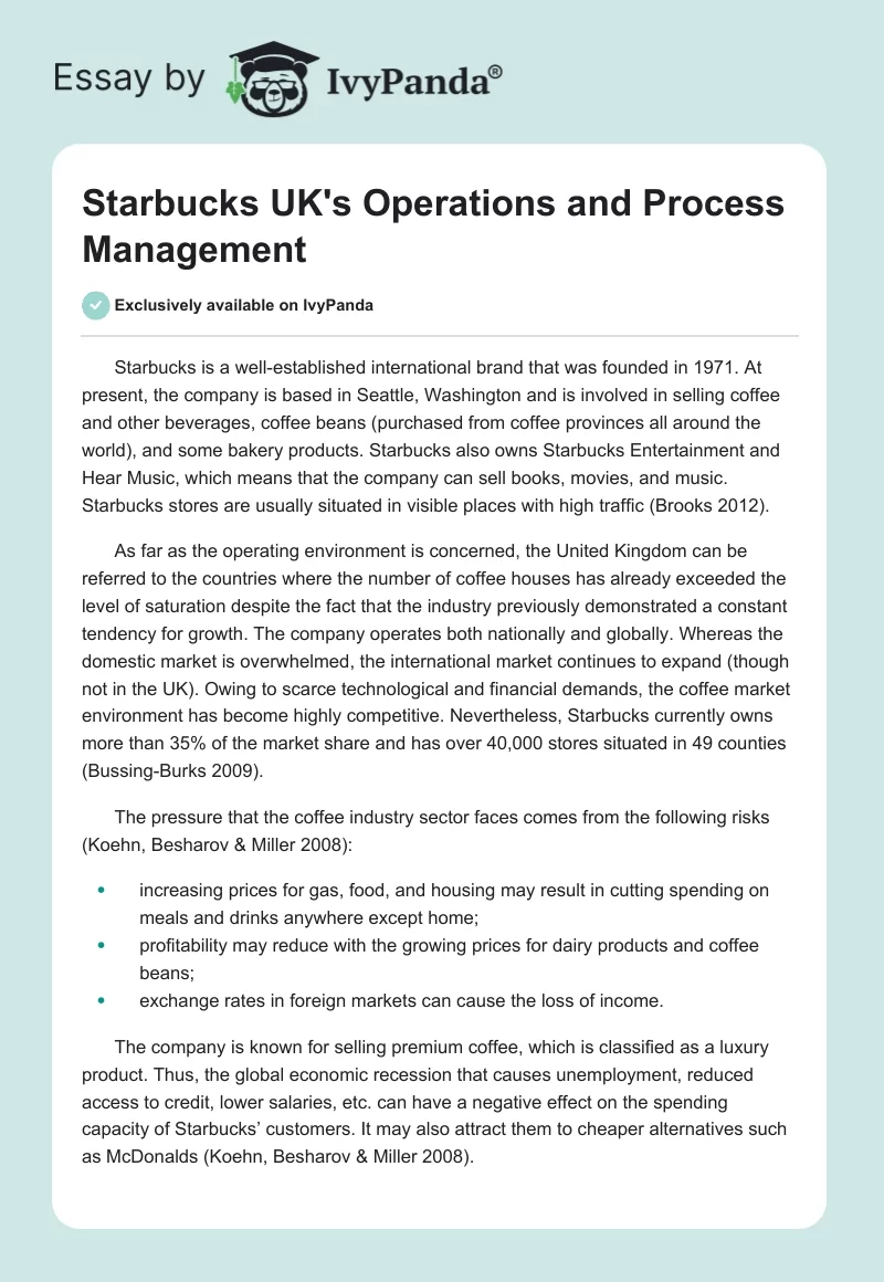 Starbucks UK's Operations and Process Management. Page 1