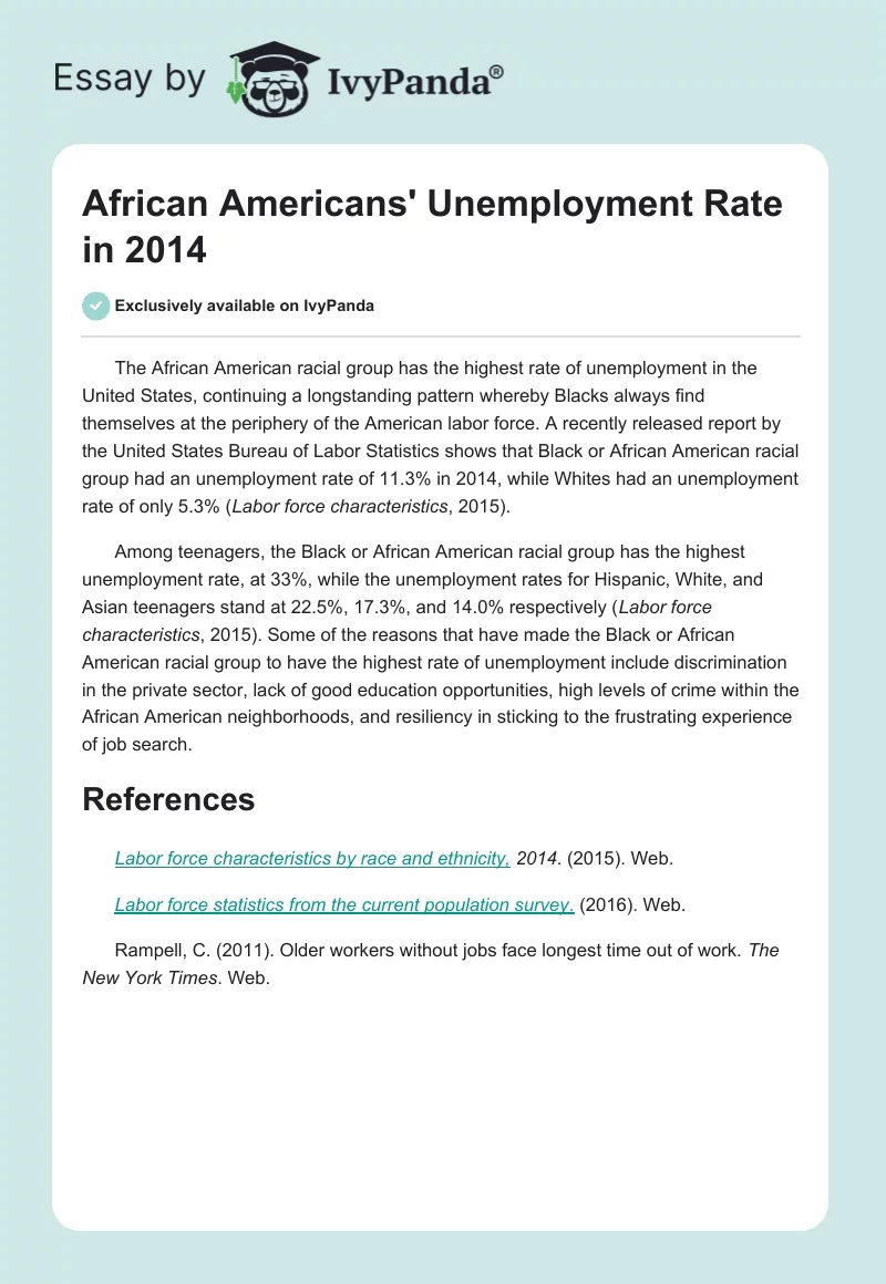 African Americans' Unemployment Rate in 2014. Page 1