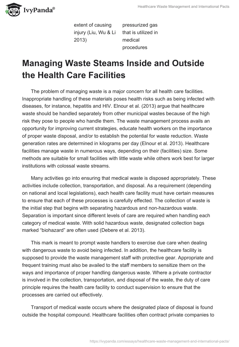 Healthcare Waste Management and International Pacts. Page 5