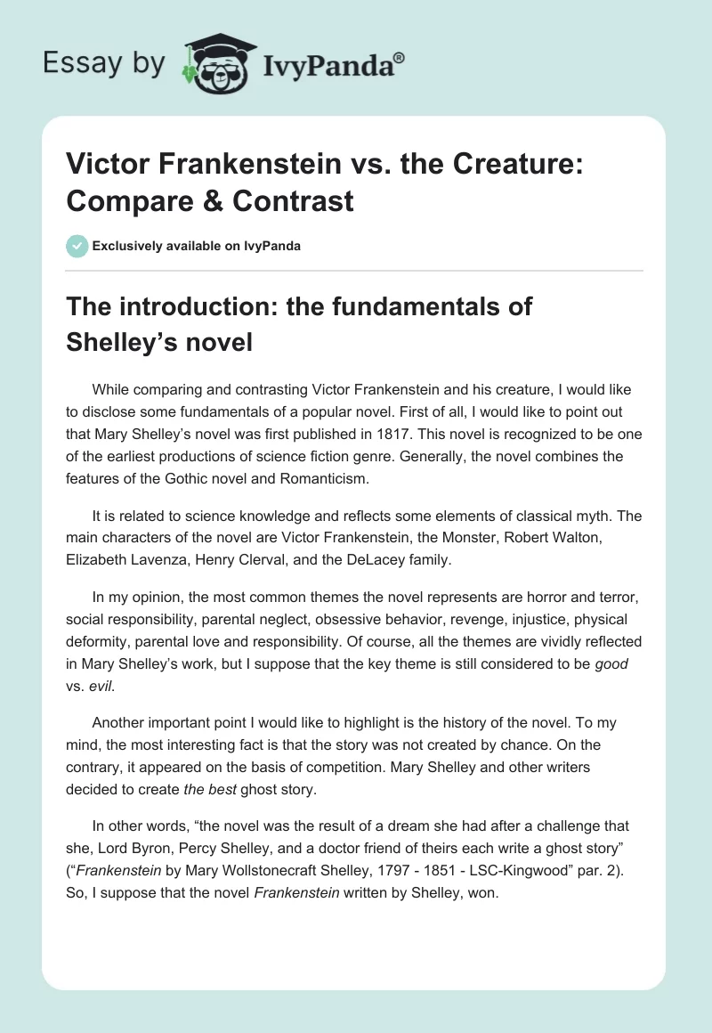 Victor Frankenstein vs. the Creature: Compare & Contrast. Page 1