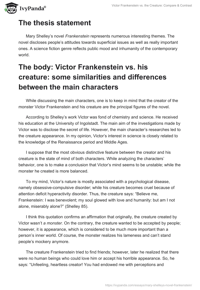 Victor Frankenstein vs. the Creature: Compare & Contrast. Page 2
