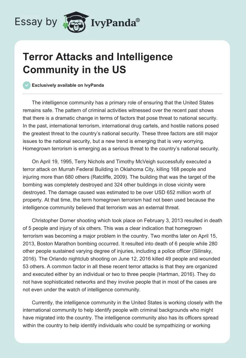 Terror Attacks and Intelligence Community in the US. Page 1