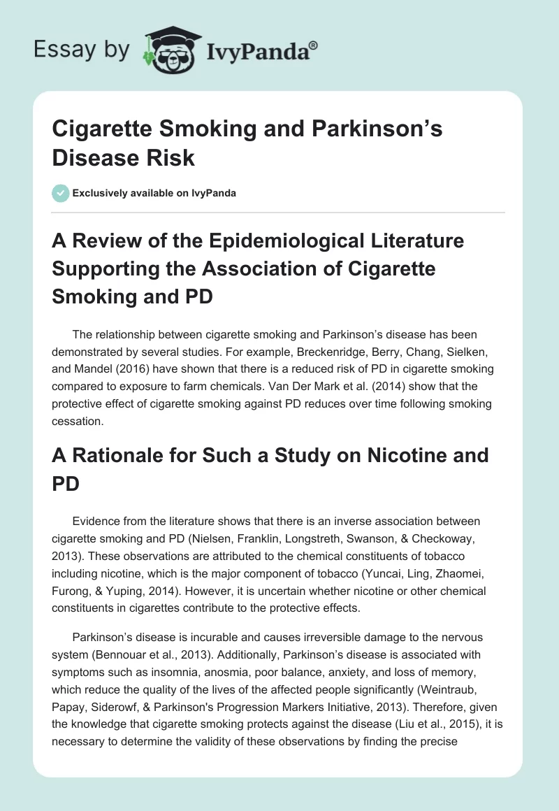 Cigarette Smoking and Parkinson’s Disease Risk. Page 1