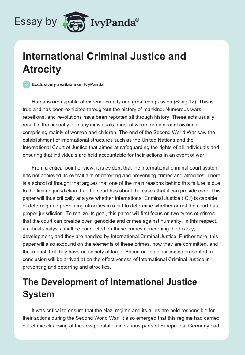 International Criminal Justice and Atrocity. Page 1