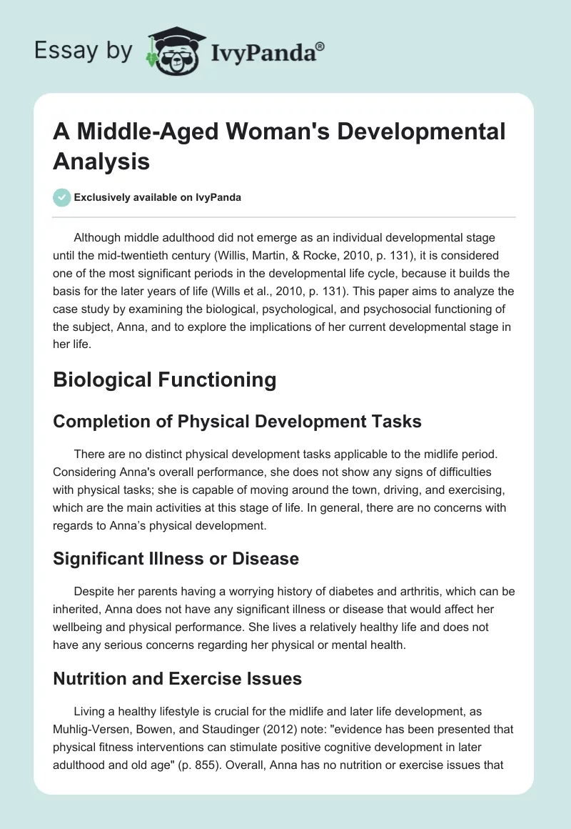 A Middle-Aged Woman's Developmental Analysis. Page 1