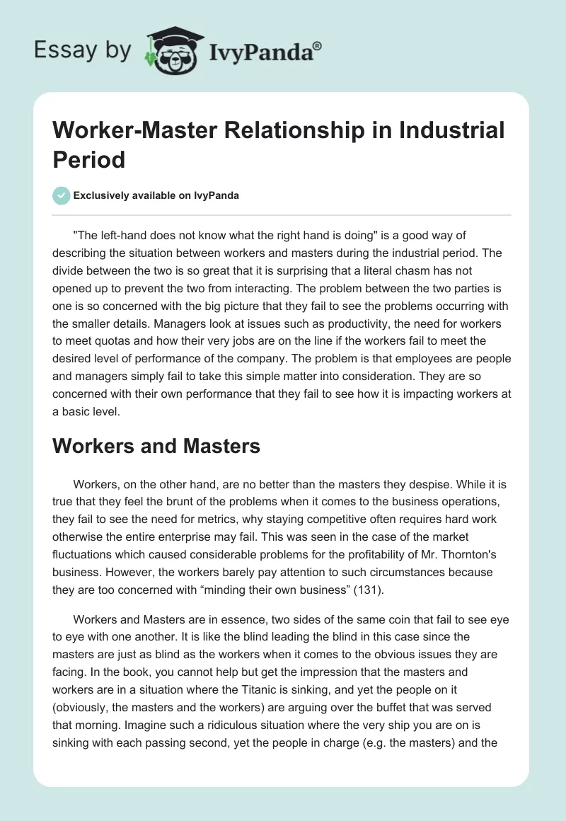 Worker-Master Relationship in Industrial Period. Page 1