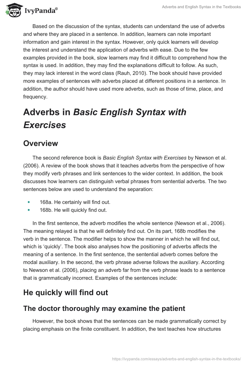 Adverbs and English Syntax in the Textbooks. Page 4