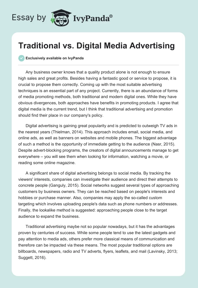Traditional vs. Digital Media Advertising. Page 1