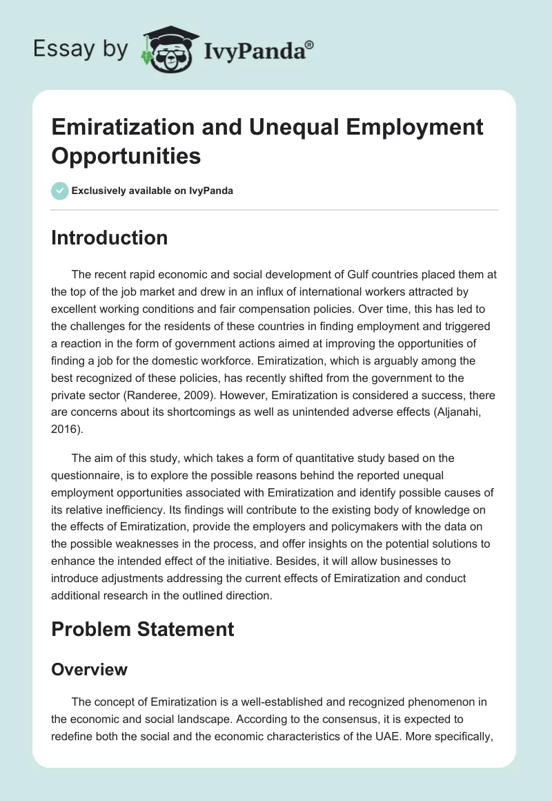 Emiratization and Unequal Employment Opportunities. Page 1