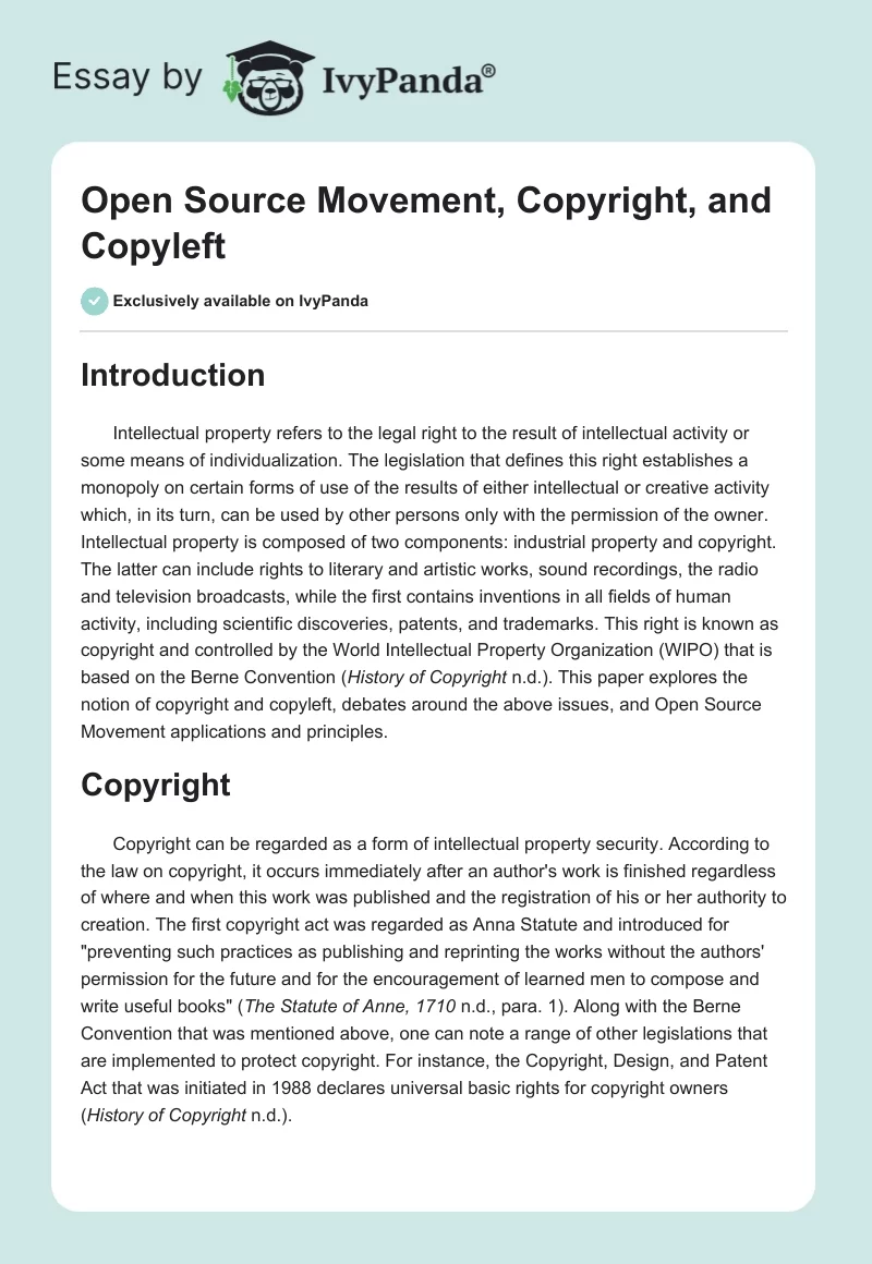 Open Source Movement, Copyright, and Copyleft. Page 1