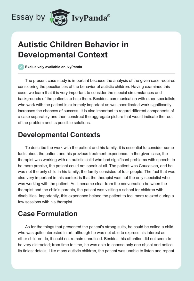 Autistic Children Behavior in Developmental Context. Page 1