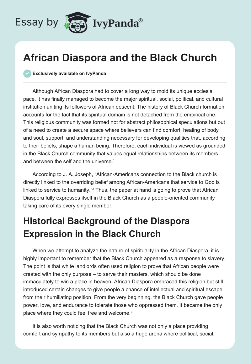 African Diaspora and the Black Church. Page 1
