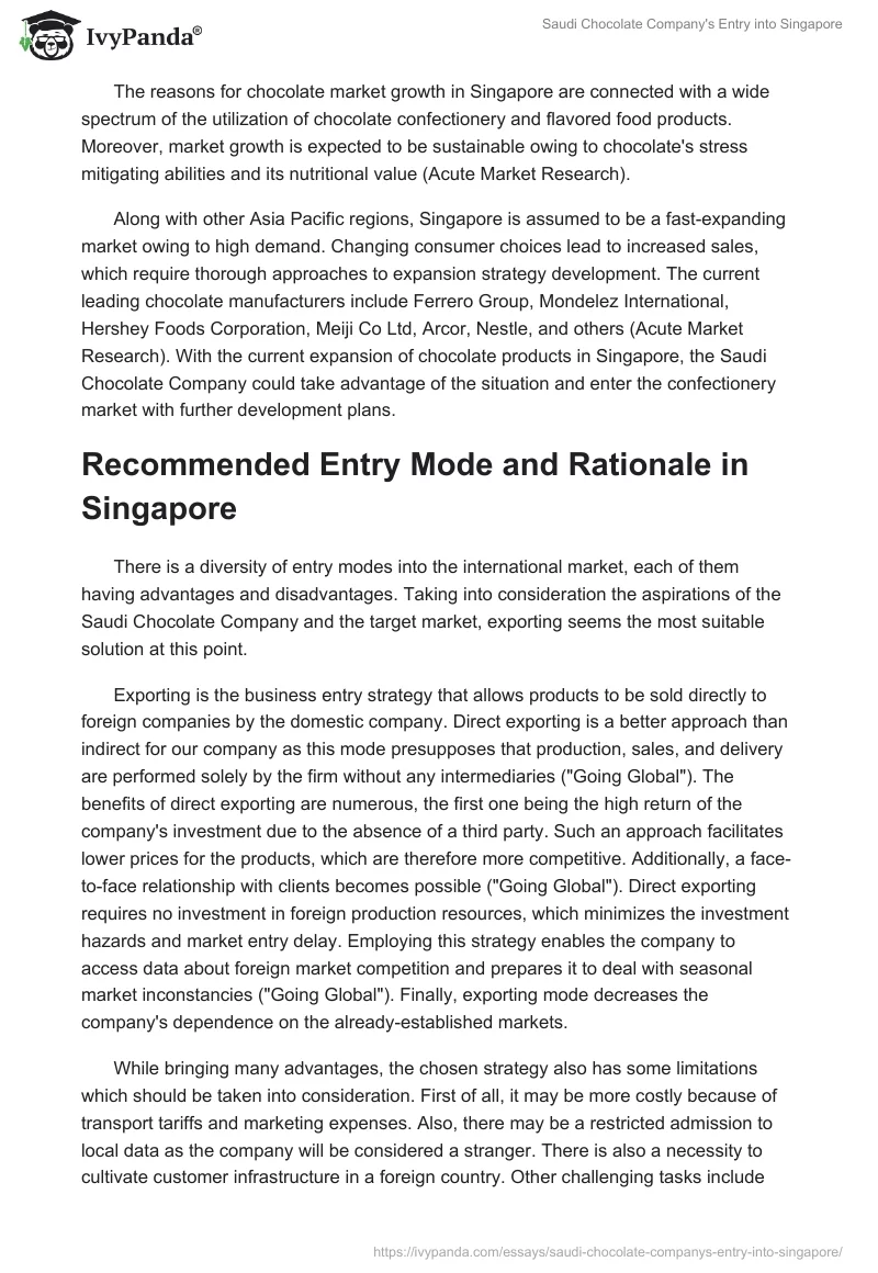 Saudi Chocolate Company's Entry into Singapore. Page 2