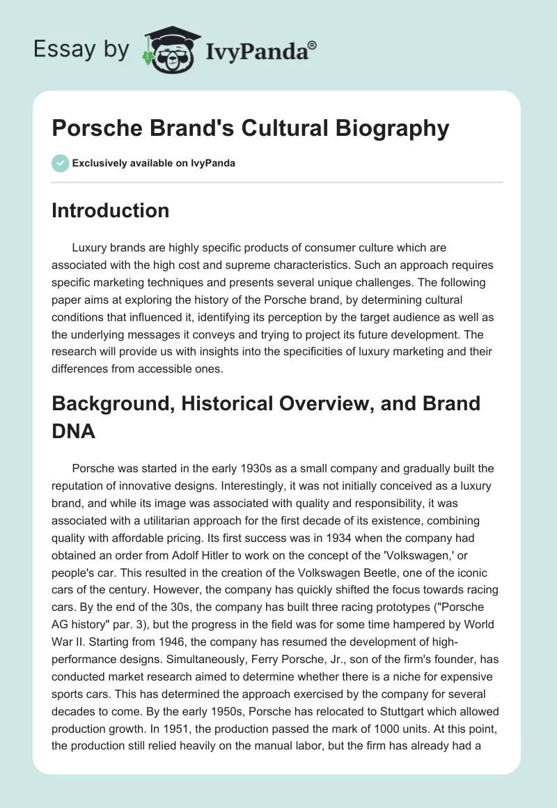 Porsche Brand's Cultural Biography. Page 1