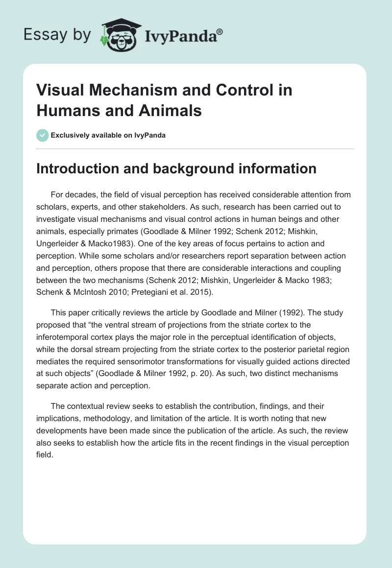Visual Mechanism and Control in Humans and Animals. Page 1