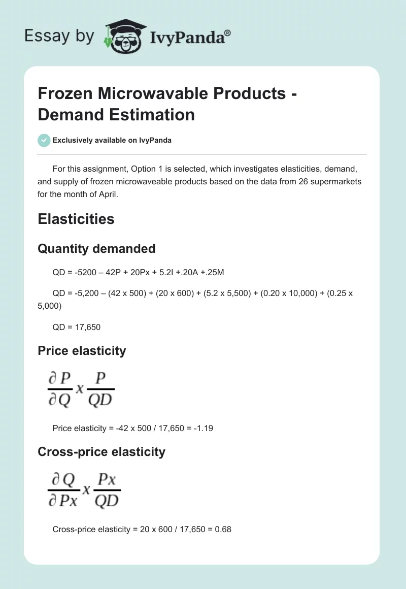 Frozen Microwavable Products - Demand Estimation. Page 1