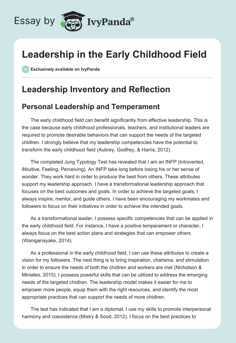 Leadership in the Early Childhood Field. Page 1