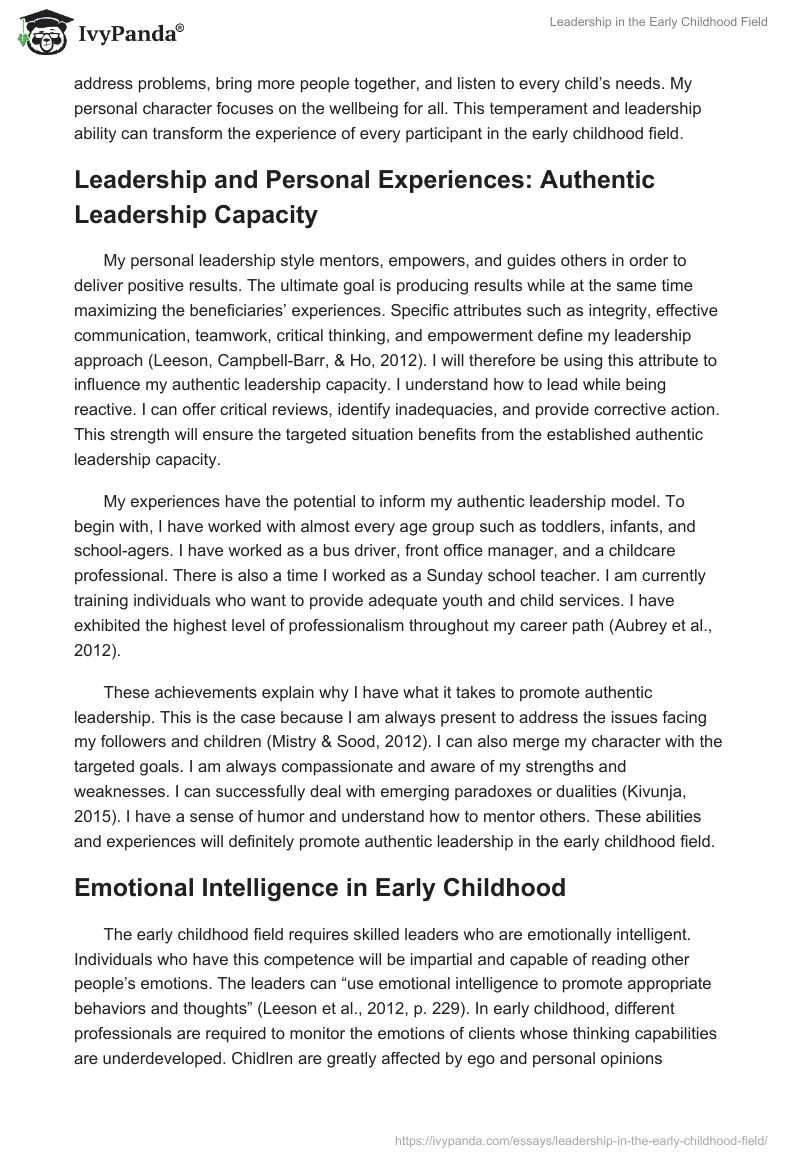 Leadership in the Early Childhood Field. Page 2