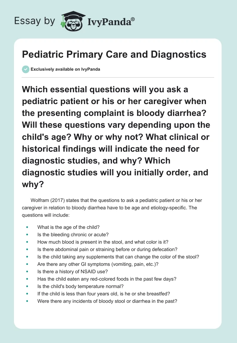 Pediatric Primary Care and Diagnostics. Page 1