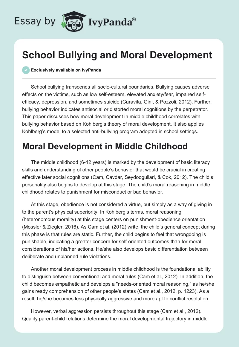 School Bullying and Moral Development. Page 1