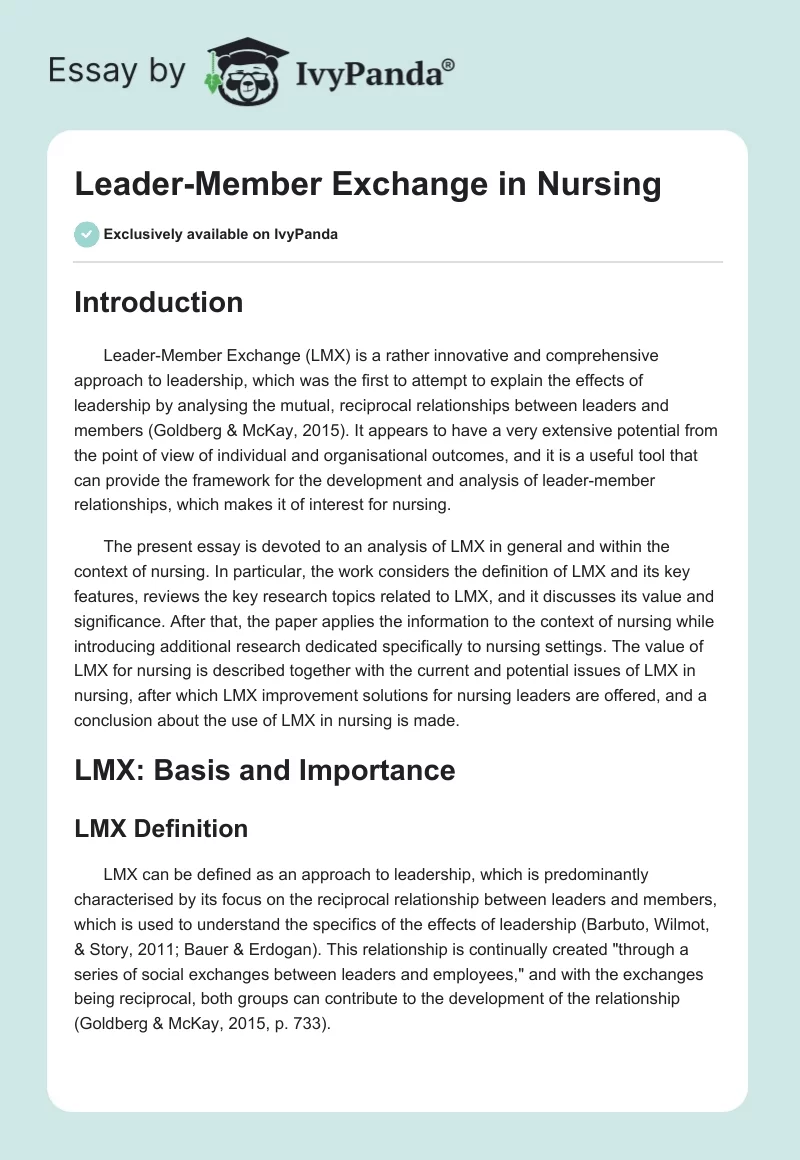 Leader-Member Exchange in Nursing. Page 1