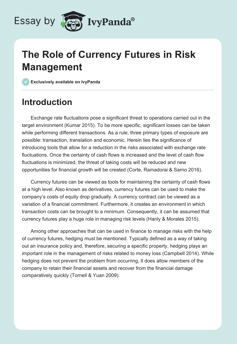 The Role of Currency Futures in Risk Management. Page 1